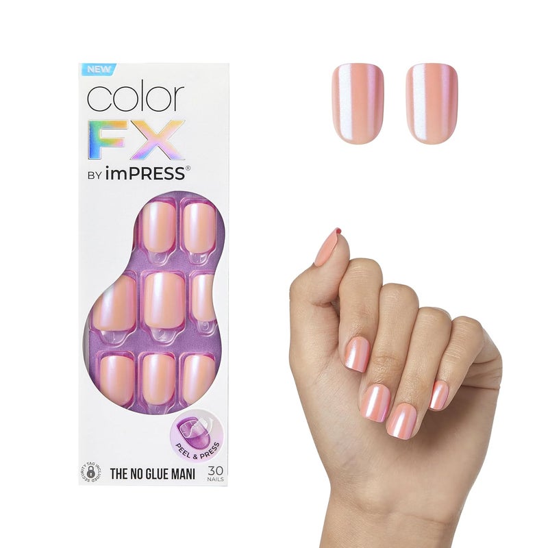 Impress KISS No Glue Mani Press On Nails, Color FX, 'Satellite', Light Pink, Short Size, Squoval Shape, Includes 30 Nails, Prep Pad, Instructions Sheet, 1 Manicure Stick, 1 Mini File - Image 1